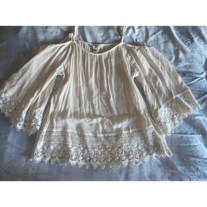 American Eagle Outfitters Top Boho Flowy Tunic Bell Sleeve Ivory Size S/P